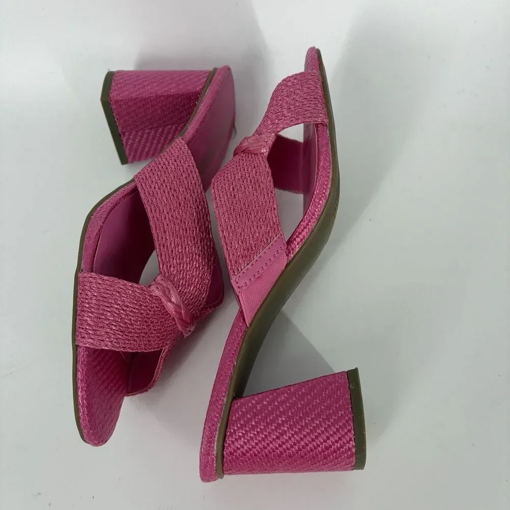 Anne Klein Shoes Size 7.5 Womens Aubrie Pink Raffia Slide Heel Sandal Barbie